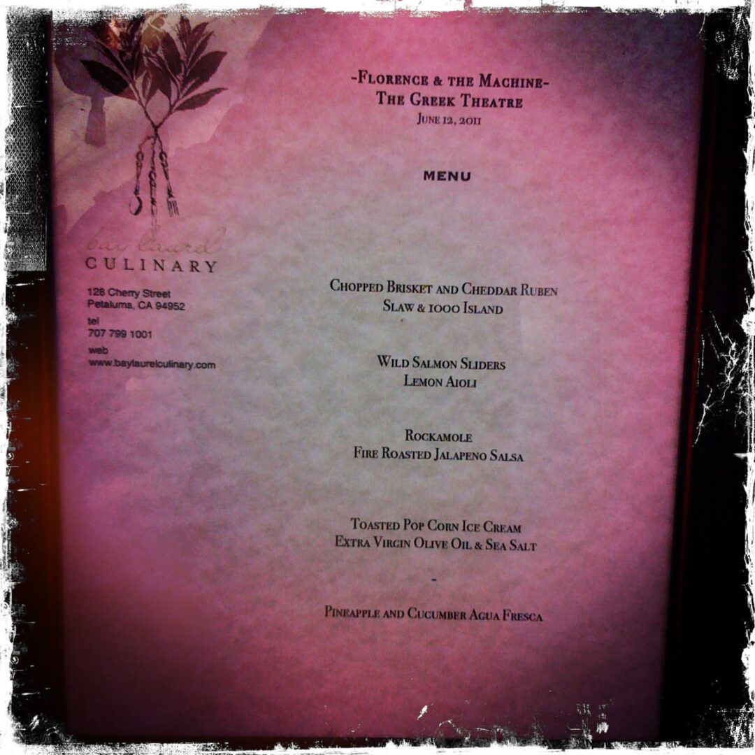 A menu with a pink background.
