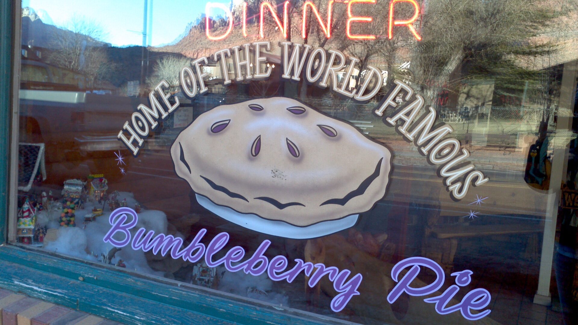 A window display of a pie.