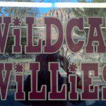 A sign that says wildcat willie's in a store window.