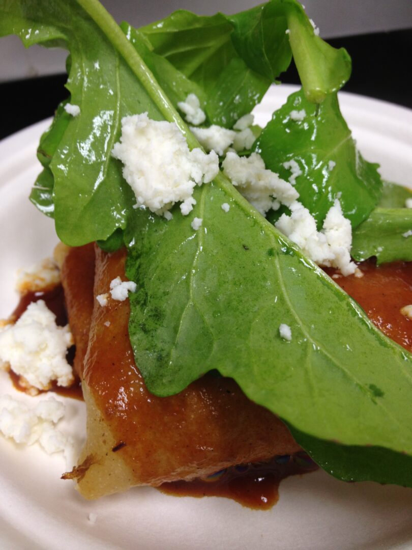 A white plate with food on it.