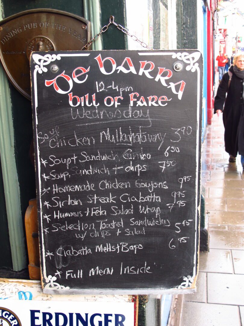 A blackboard with a menu on it.