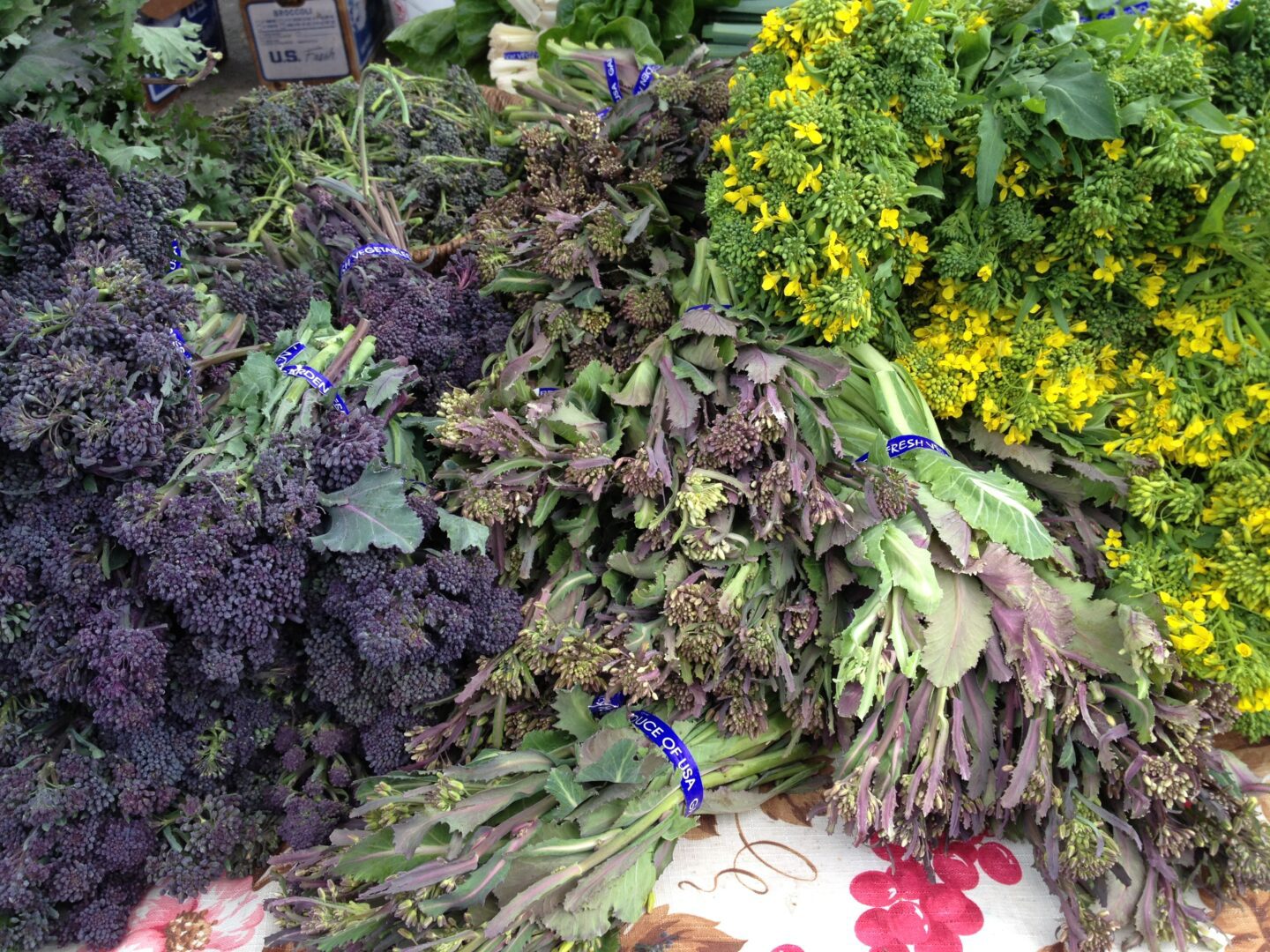 A bunch of vegetables on a table at a market.