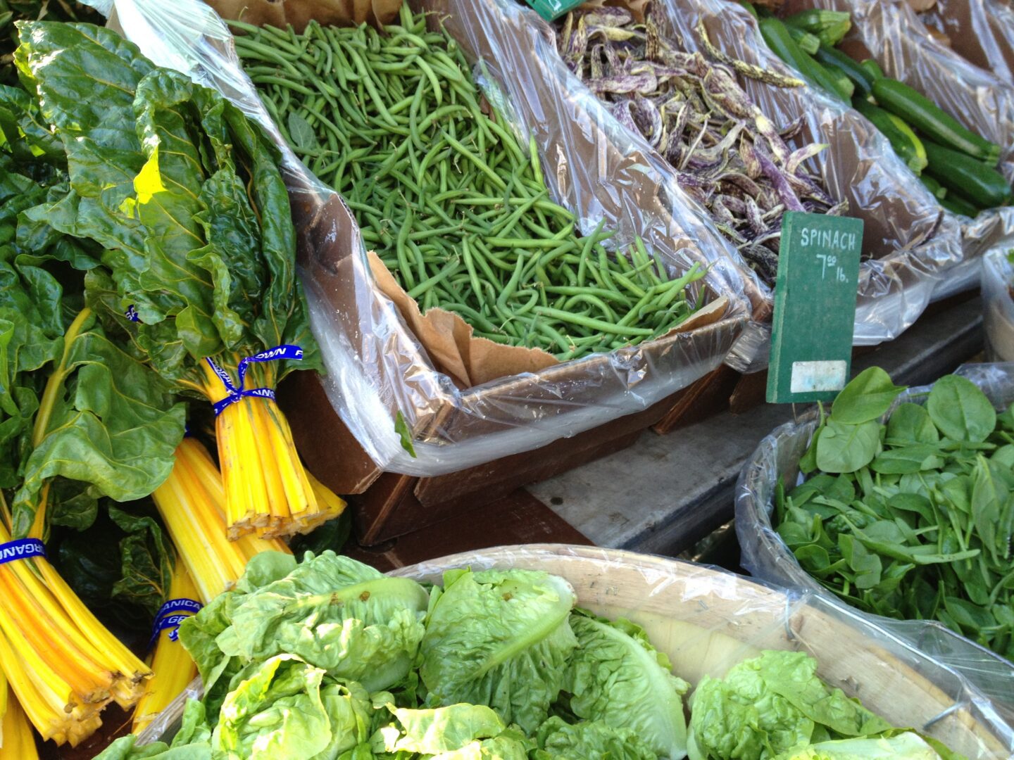 A bunch of green vegetables on a table.