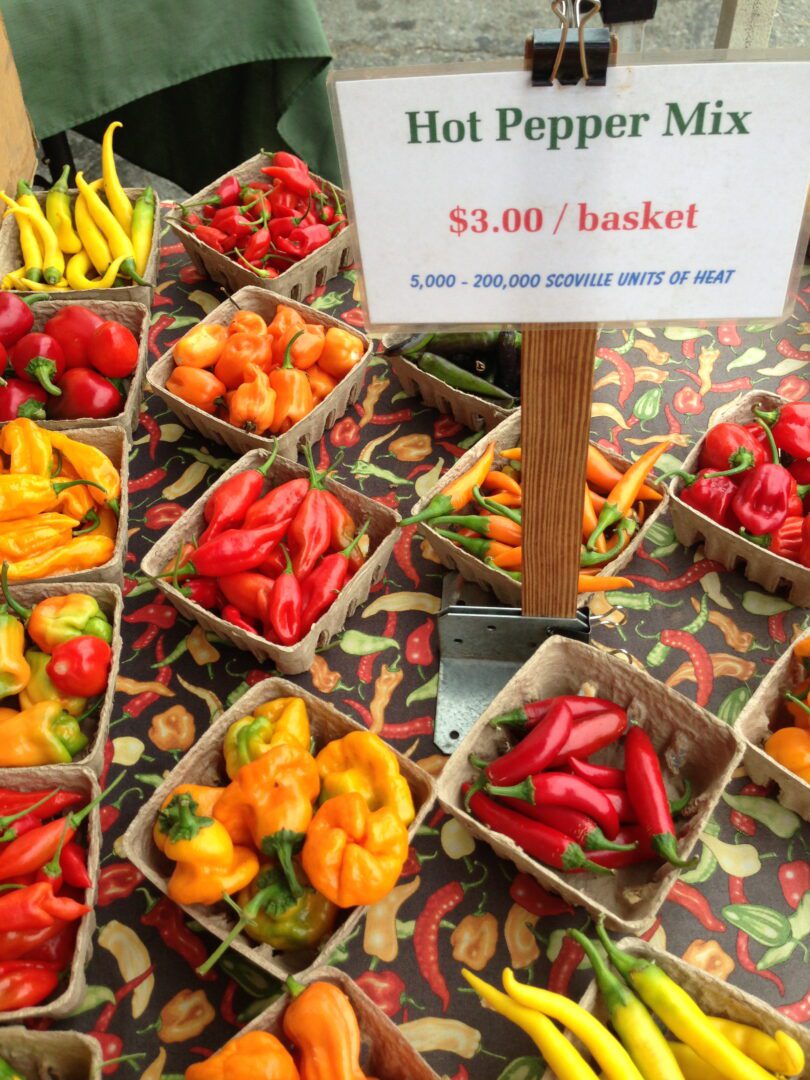 Hot pepper mix for sale at a market.