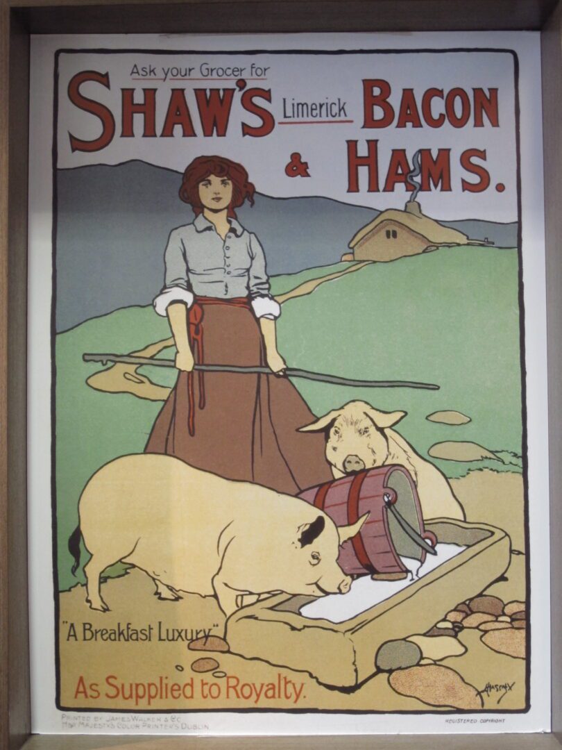 A poster for shaw's bacon and hams.