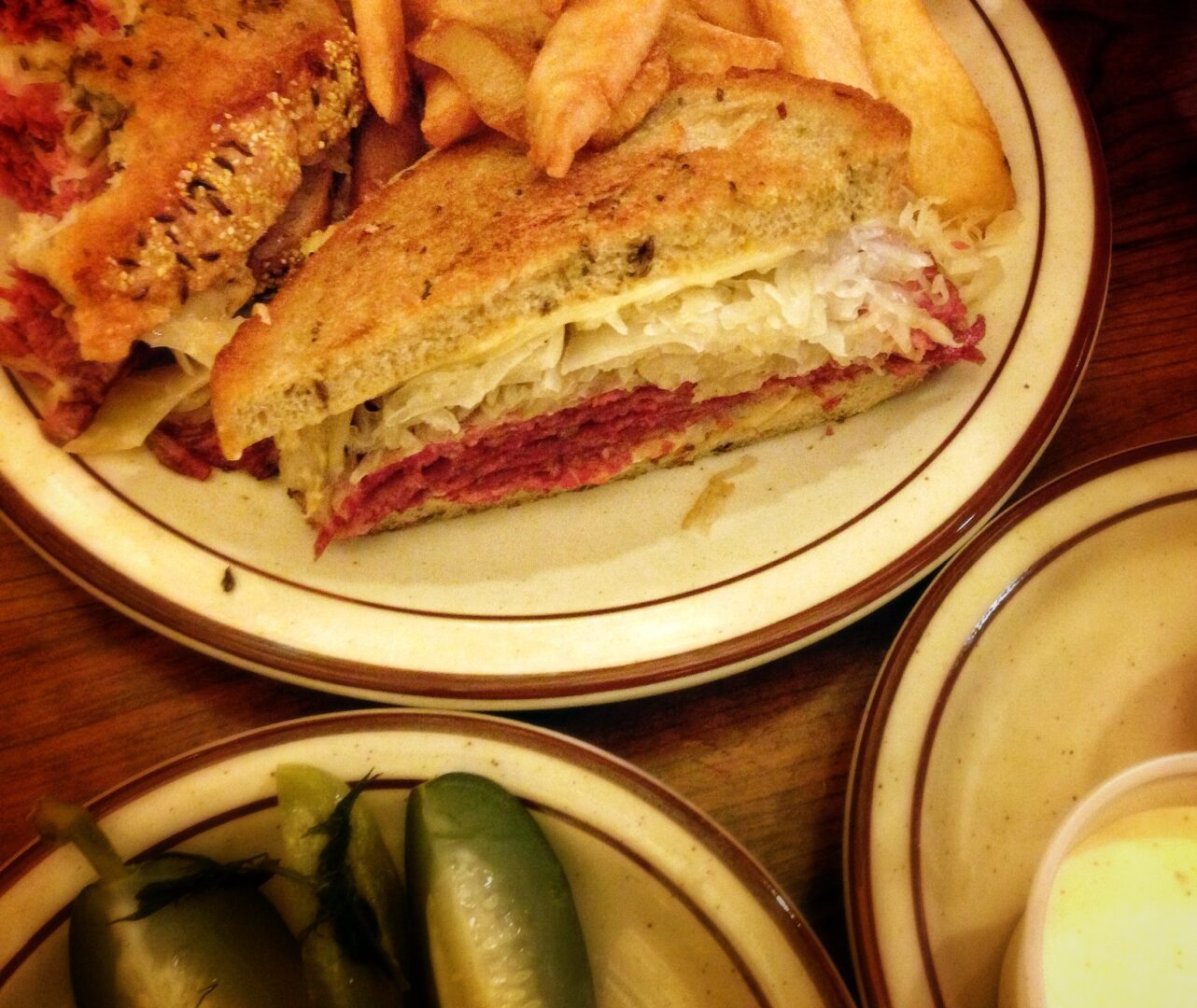 Reuben and fries with pickles, Canter's Deli, Fairfax