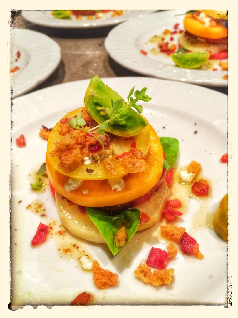 A plate of food on a table.