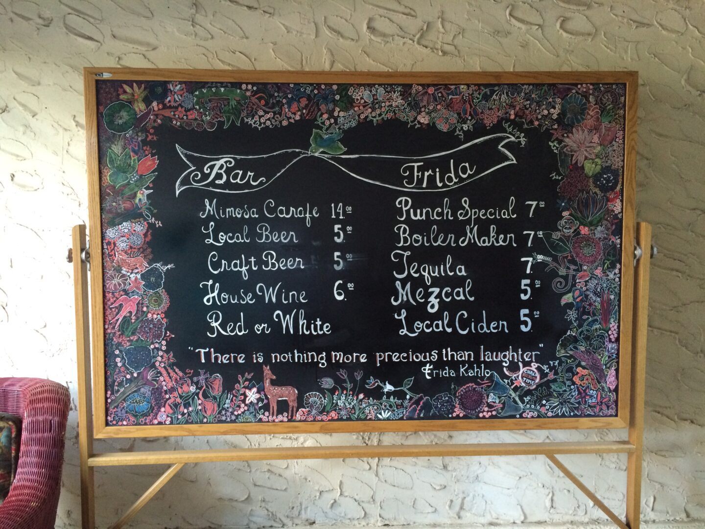A chalkboard with a menu on it.
