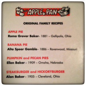 A menu for the apple pan in ohio.