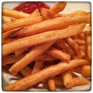 French fries with ketchup and ketchup.