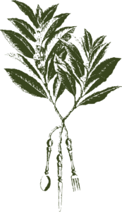 An illustration of a plant with a knife and fork.