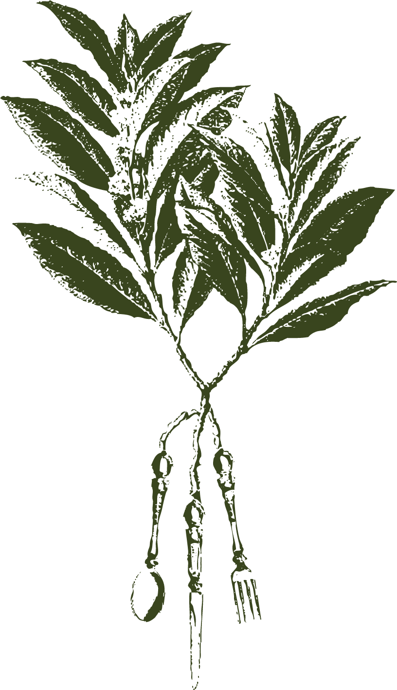 An illustration of a plant with a knife and fork.