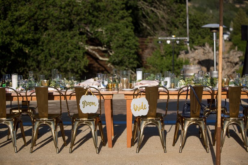 A table set up for a wedding reception in california.