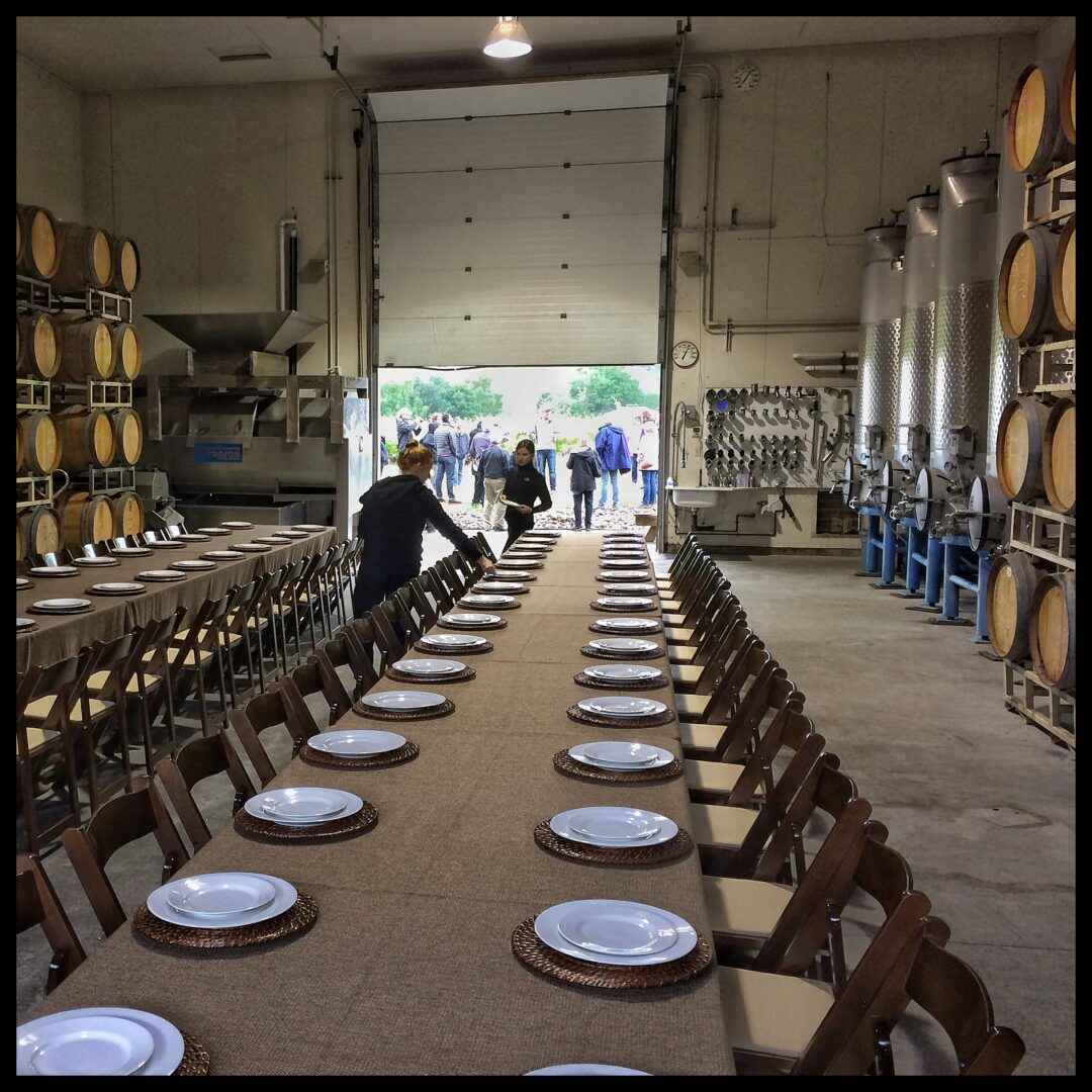 Setting the Table in the Barrel Room at Limerick Lane Cellars
