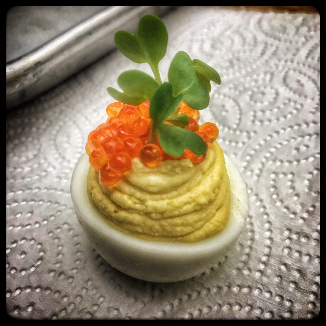 Deviled eggs with caviar.