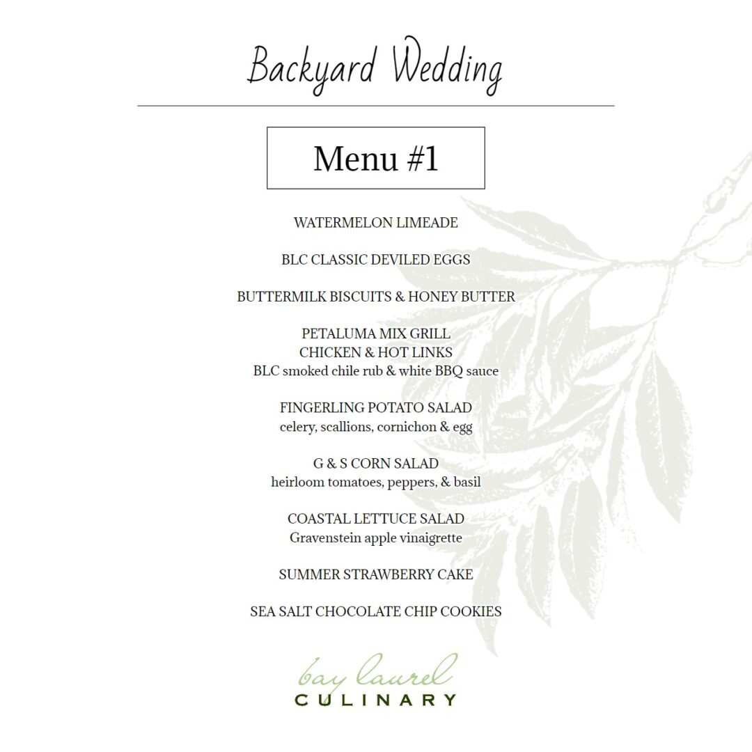 A wedding menu for a backyard wedding.
